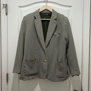 Ralph Lauren Olive Green and White Striped Blazer